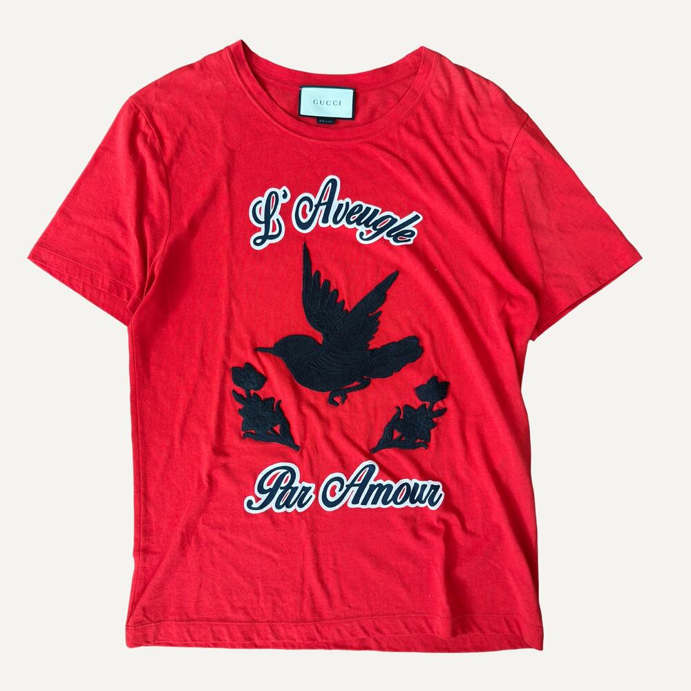 Size M - Gucci Men's L’aveugle Par Amour Red Graphic T-shirt